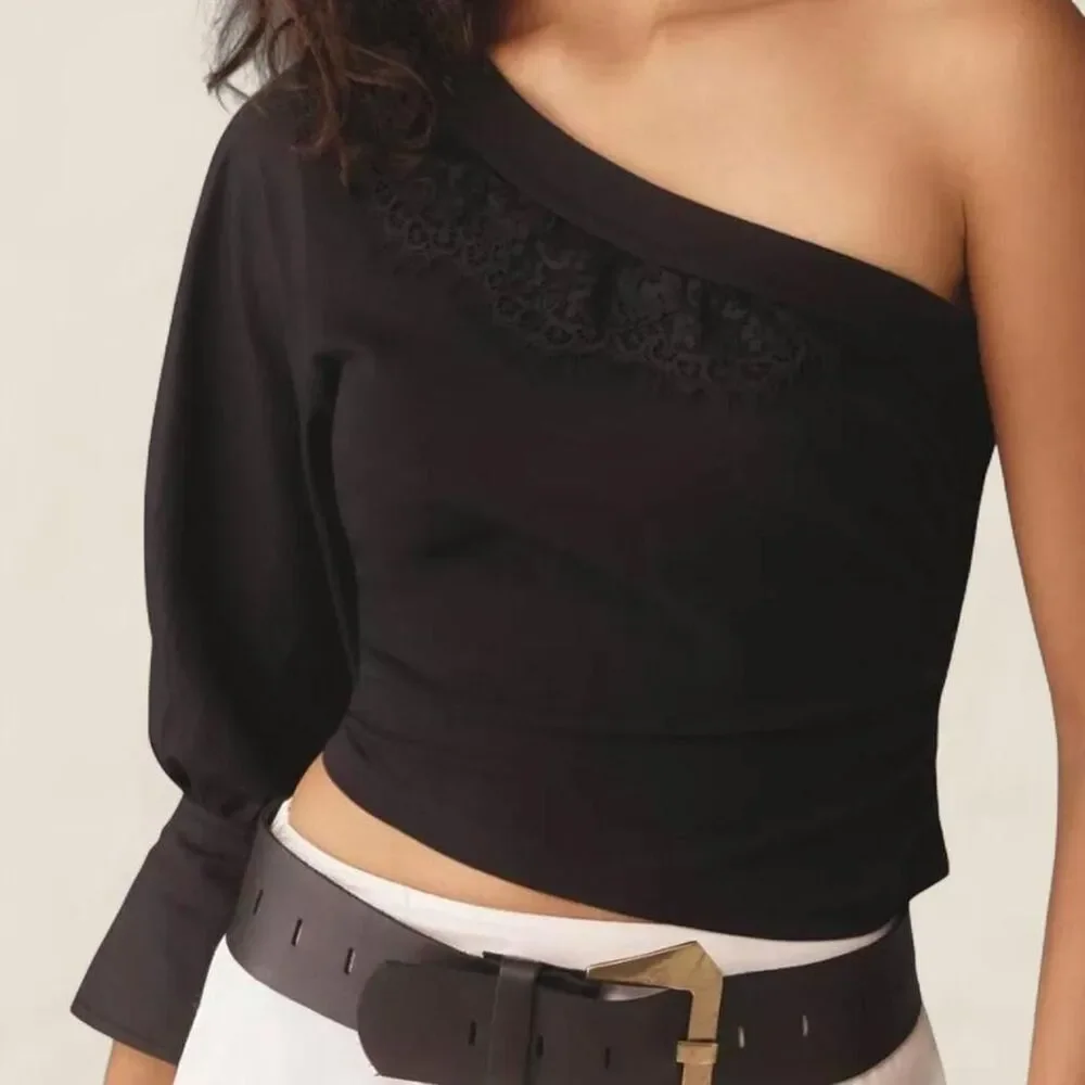 Anthropologie One Shoulder Puff Sleeve Top | small boho elevated basic
